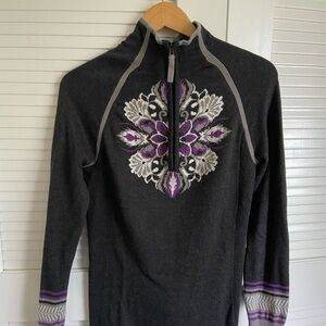 Athleta Charcoal and Lavender Quarter-Zip Sweater